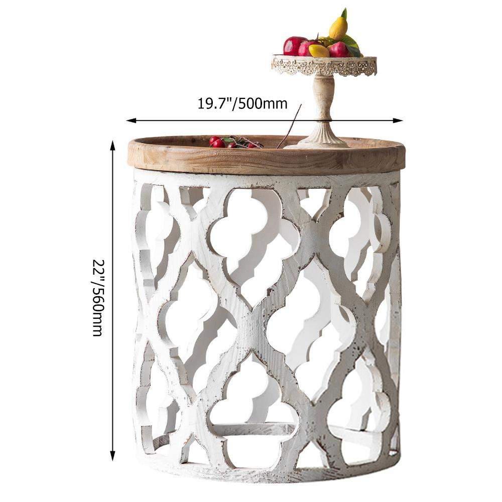 Retro Style White End Table Wooden Tray Tabletop Side Table