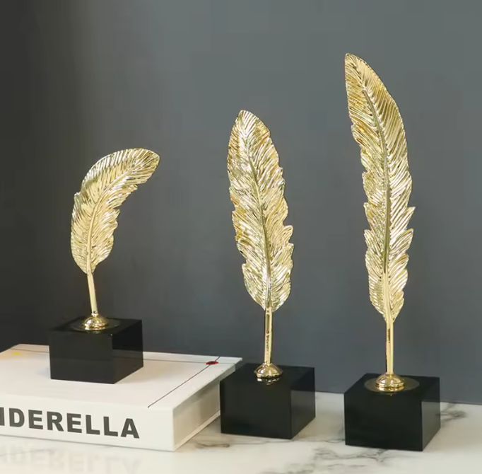 Metal Gold Palm Leaf Sculpture Statue Decor li24/1-3
