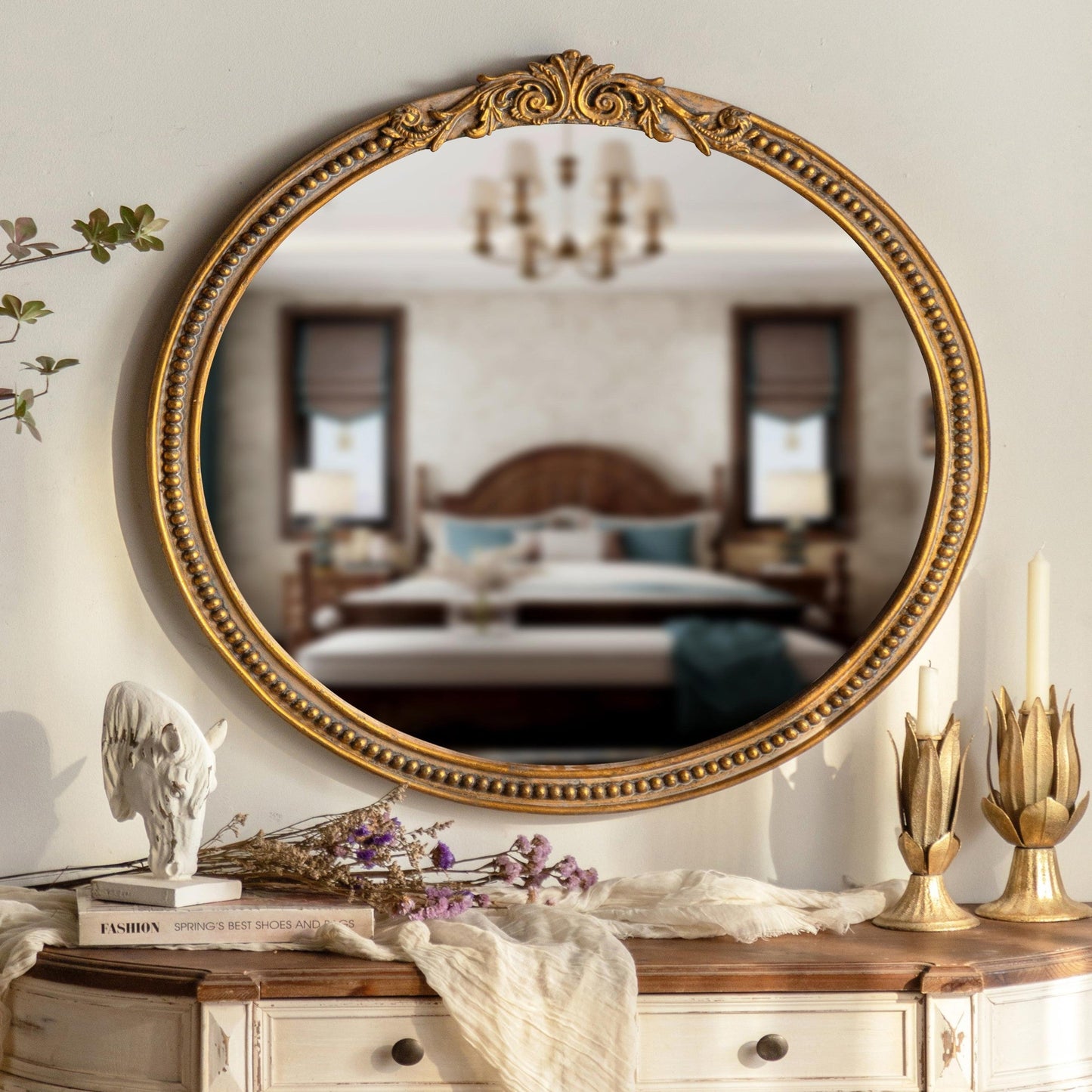 Vintage Style Round Gold Wall Mirror A2242