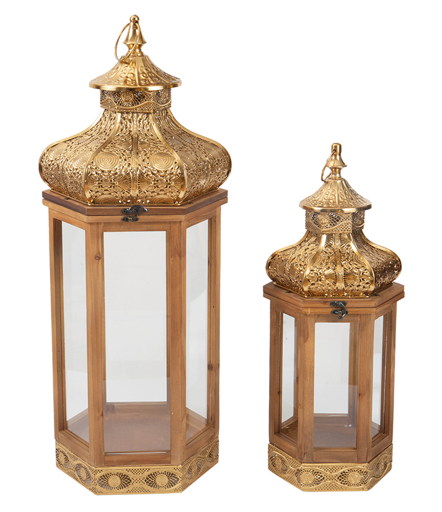 Wood And Metal Lantern Set 23A089