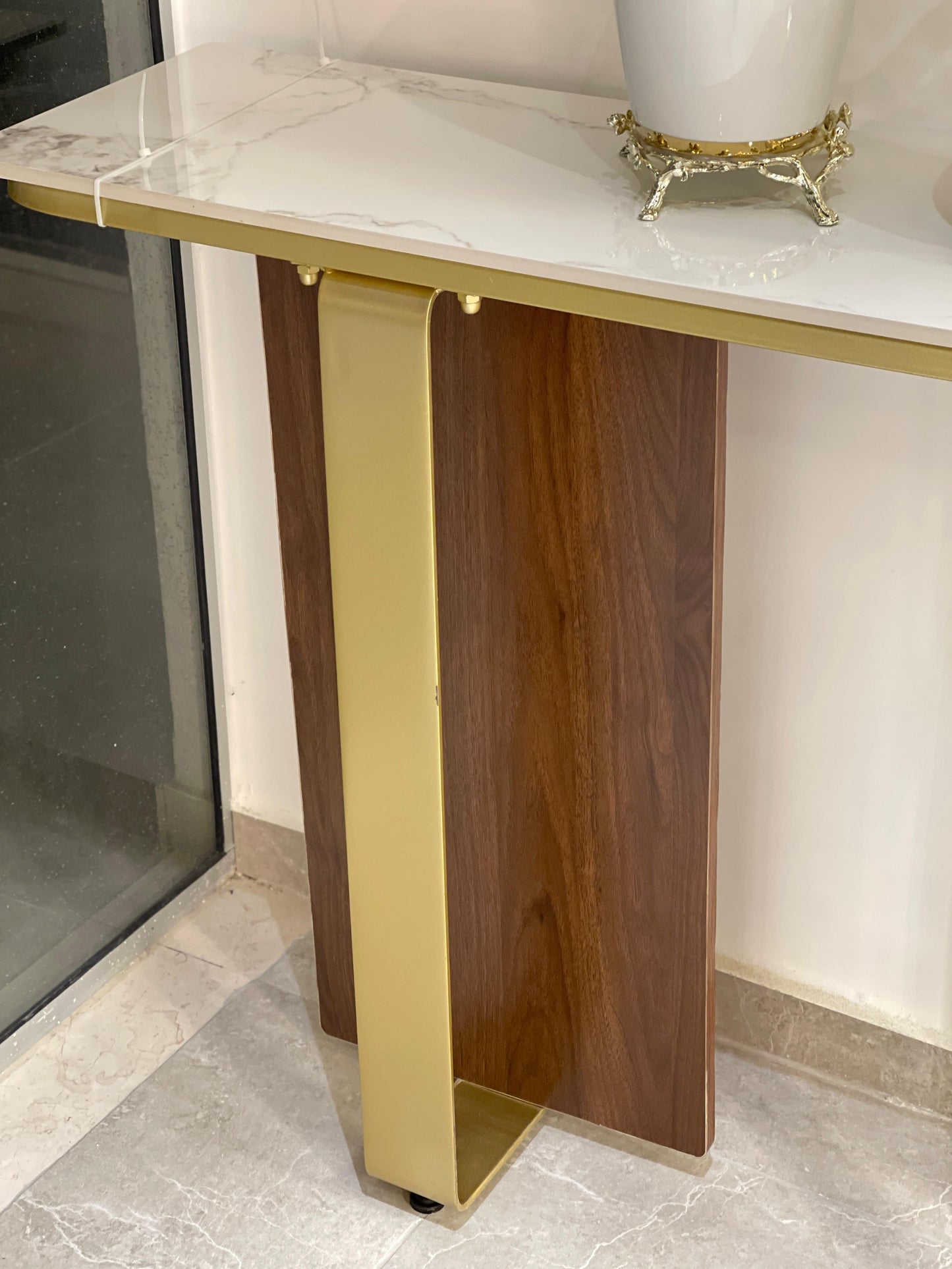 Iron console Table with wood and Marble Top CNS-2024
