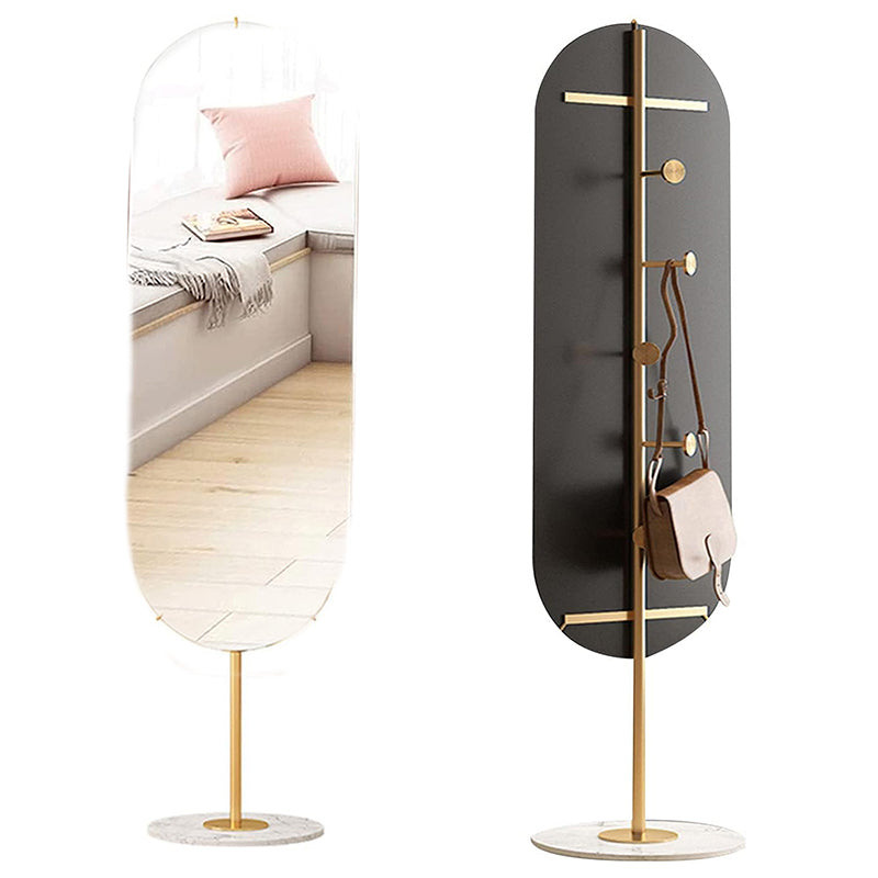 Free Standing Full Length Mirror with 5-Hook Coat Rack and White Marble Base