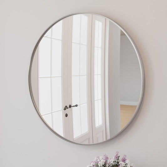 ROUND WALL MIRROR WITH SILVER FRAME 90cm Ro/Ms90