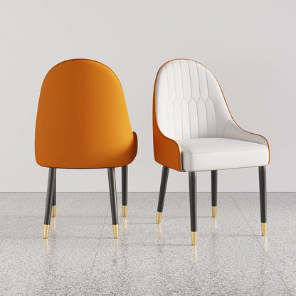 Modern PU Leather Dining Chair in White & Orange with Metal Legs