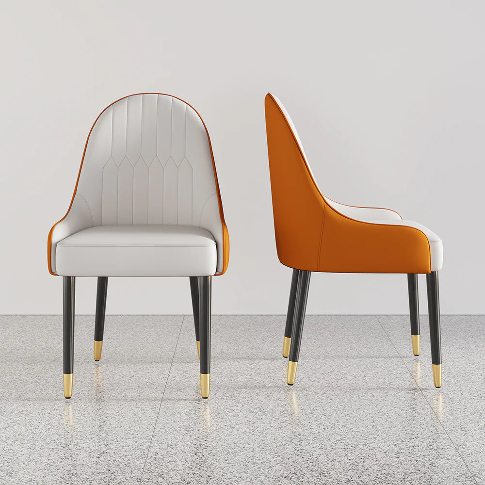 Modern PU Leather Dining Chair in White & Orange with Metal Legs