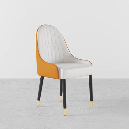 Modern PU Leather Dining Chair in White & Orange with Metal Legs