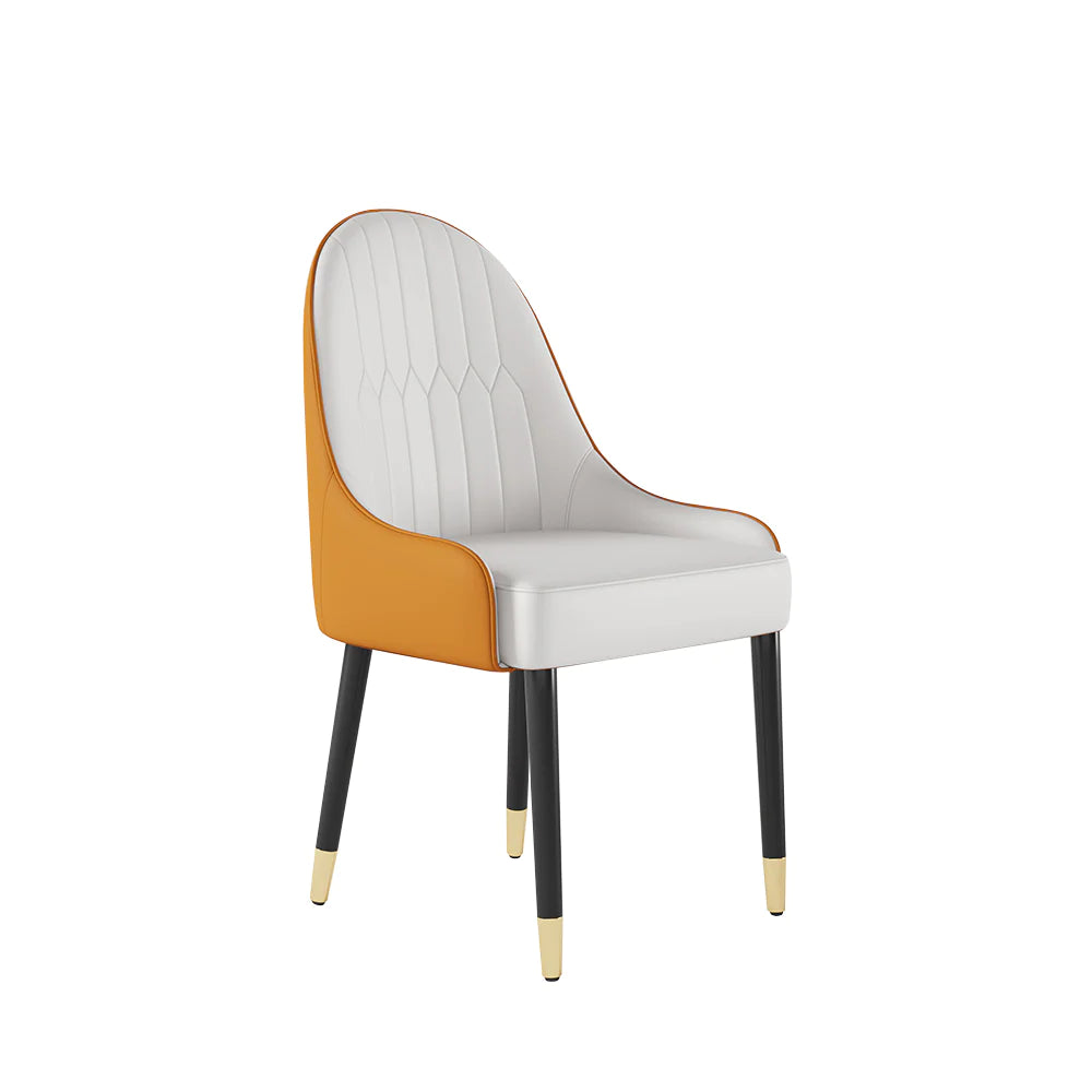 Modern PU Leather Dining Chair in White & Orange with Metal Legs