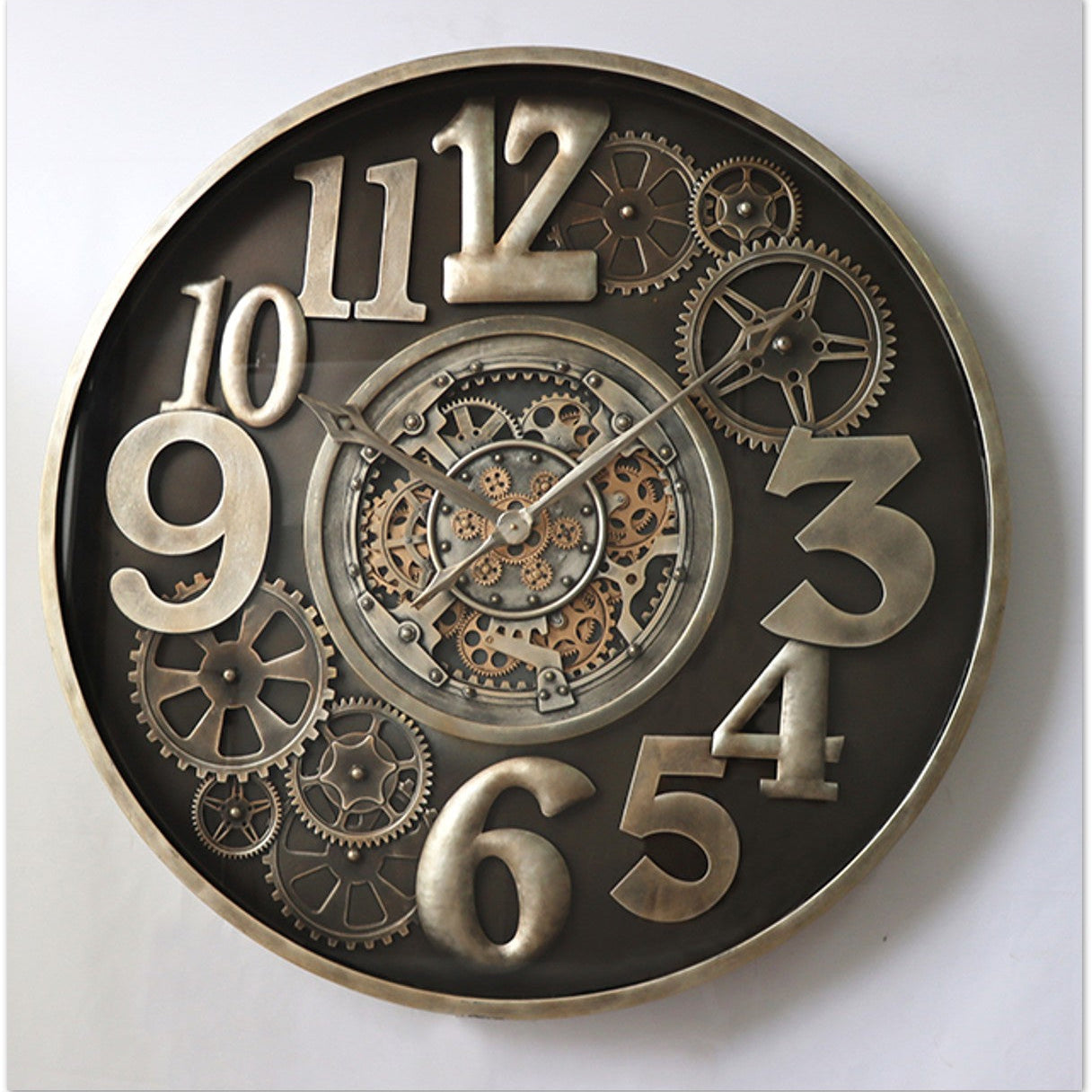 industrial wall clock with moving gears 75071