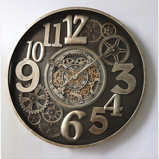 industrial wall clock with moving gears 75071
