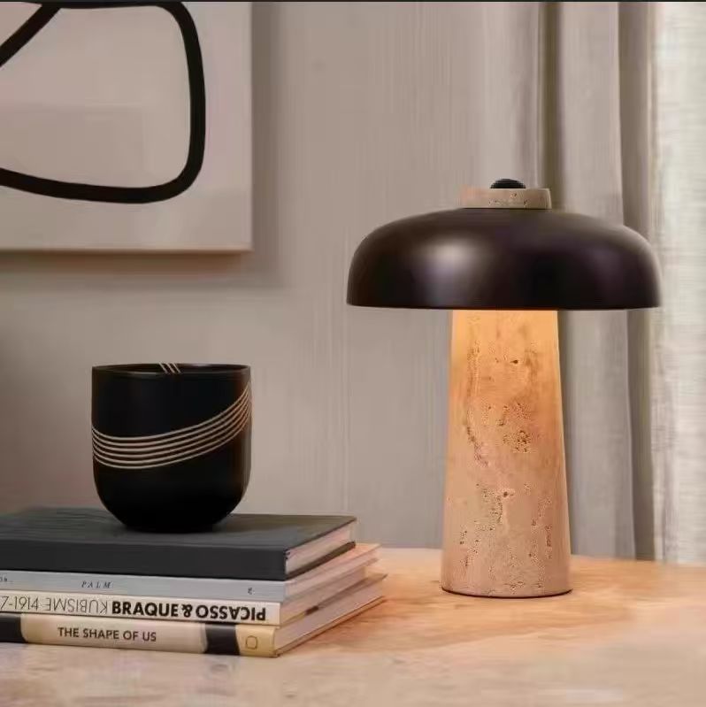 Travertine Mushroom Table Lamp RT8012-S-BK