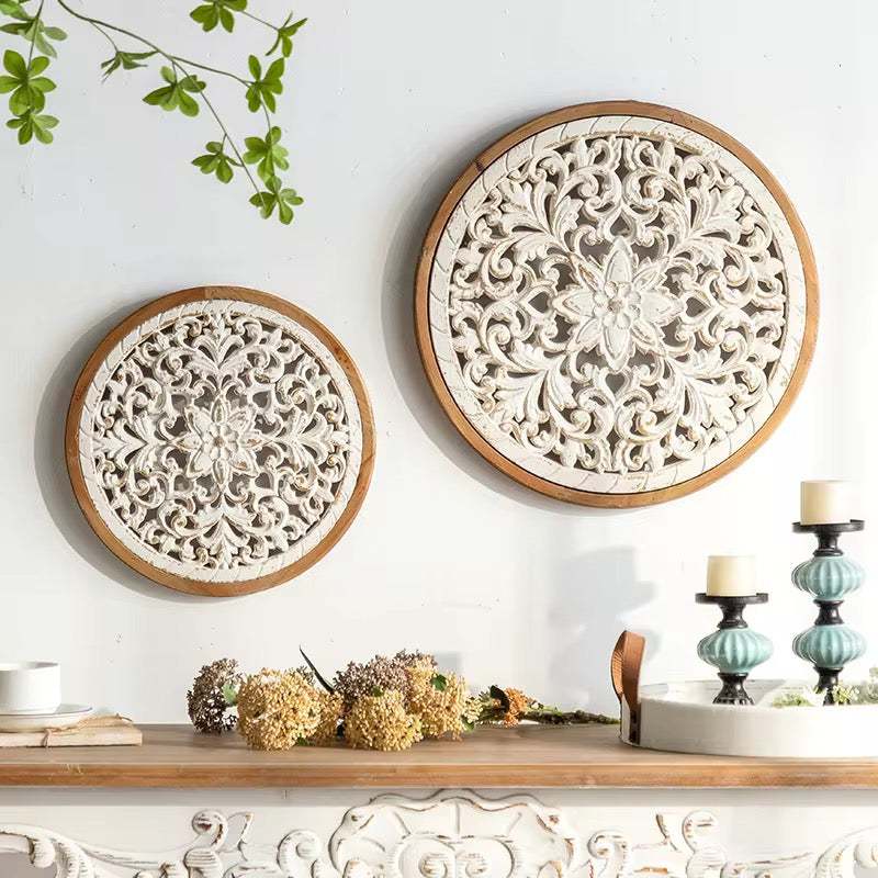 Whitewashed Carved Wood Wall Art Panels SET A2547/A2548