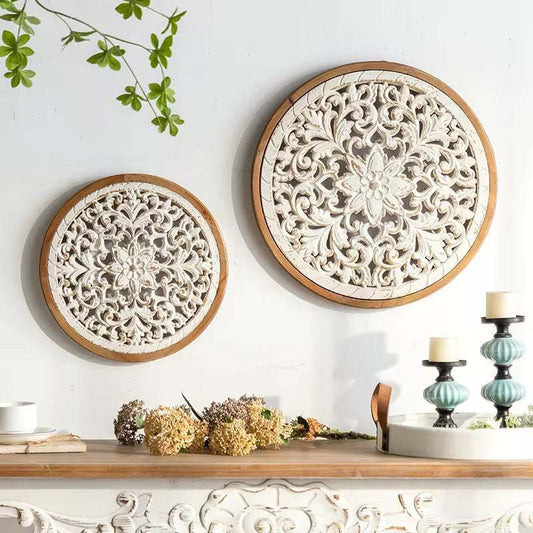 Whitewashed Carved Wood Wall Art Panels SET A2547/A2548