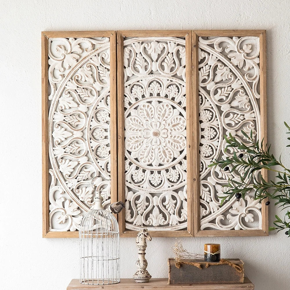 3 Pieces French Style Carve Pattern Wood Wall Decor Set A133
