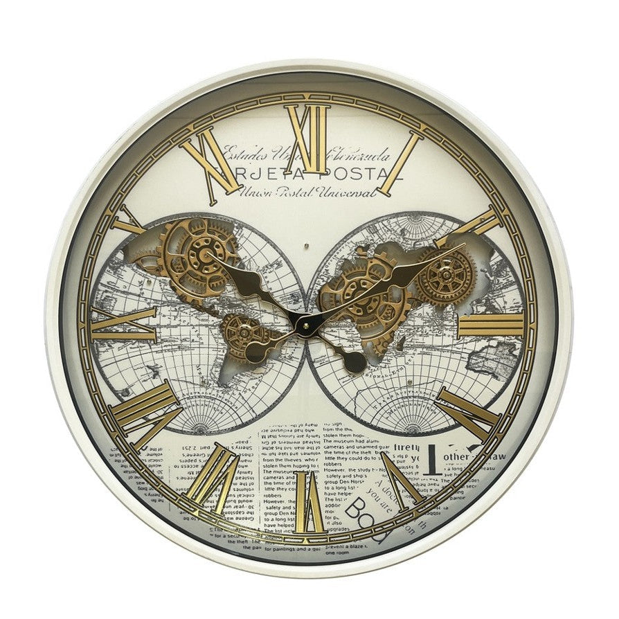 World Map Gear Wall Clock 72285