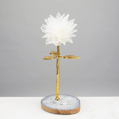 Selenite Flower on Agate Base H638A