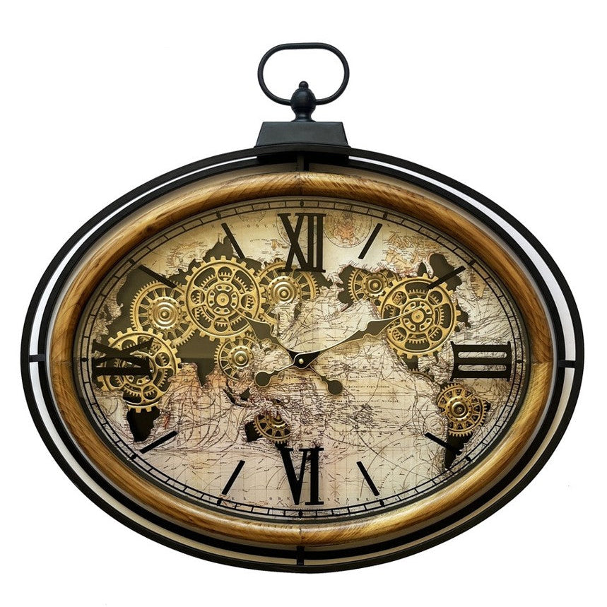World map gear clock 72272