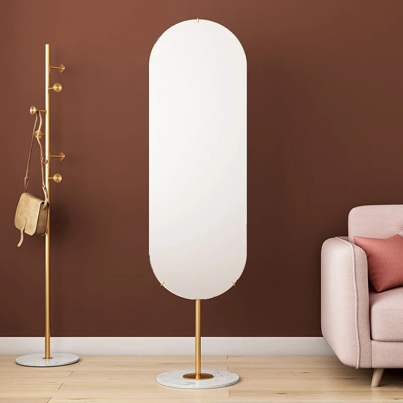 Free Standing Full Length Mirror with 5-Hook Coat Rack and White Marble Base