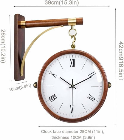 Solid Wood Double-sided  wall clock S002