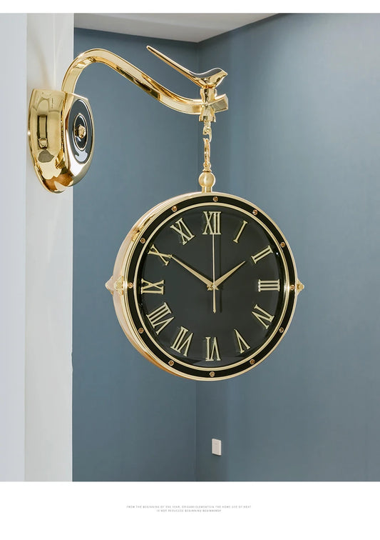 Black And Gold Color Double Sided Wall Clock 20001B