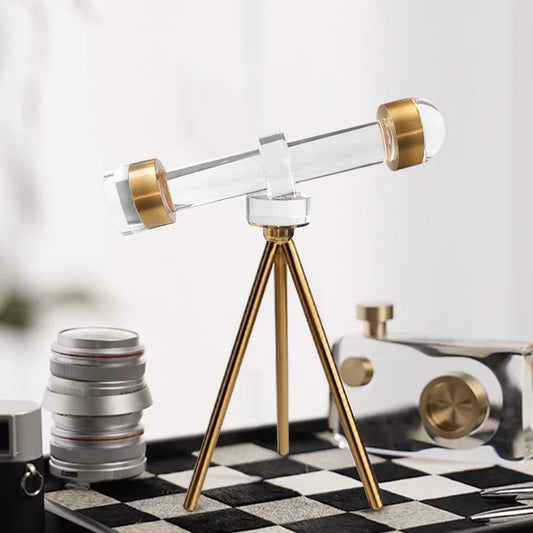 Modern Crystal Telescope Sculpture Ornament Art Decor with Gold Metal Tripod Stand  li24/32