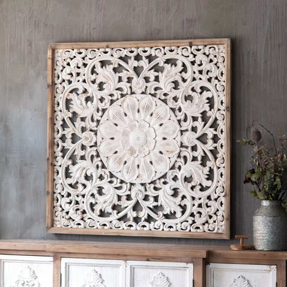 Hand carved Floral Wood Wall Panel A138