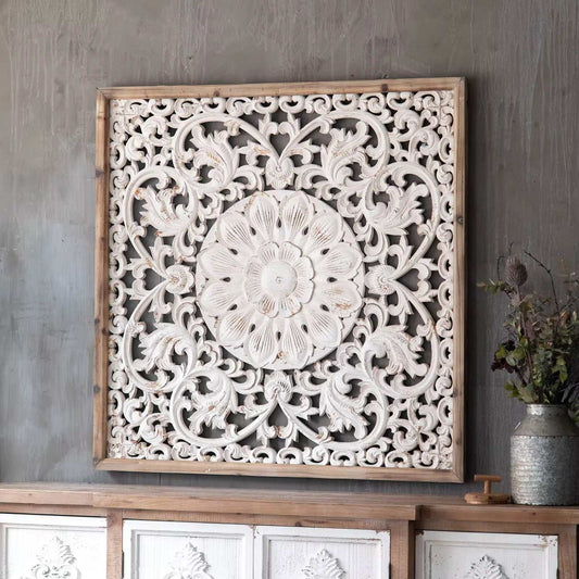 Hand carved Floral Wood Wall Panel A138