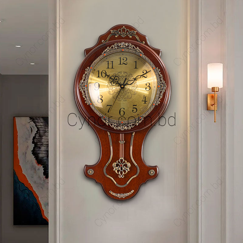 High Quality Wooden Body Metal Design Pendulum Wall Clock D906-2