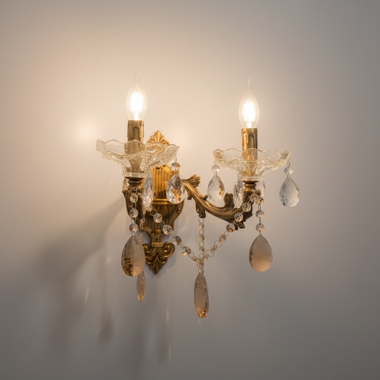 Classic Brass Crystal Wall Sconce – 2 Lights H043/2w