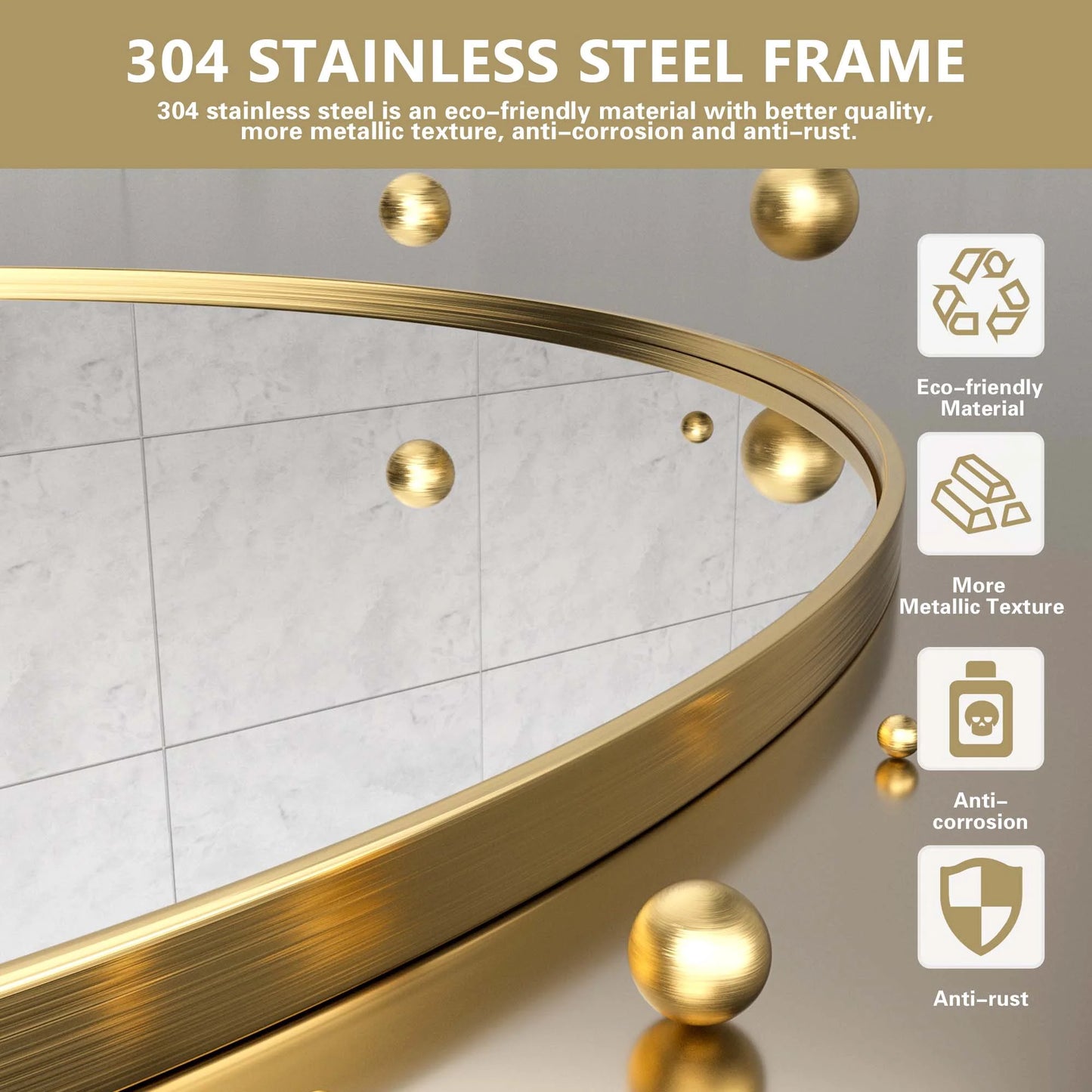 Stainless Steel Round Wall Gold Mirror M005