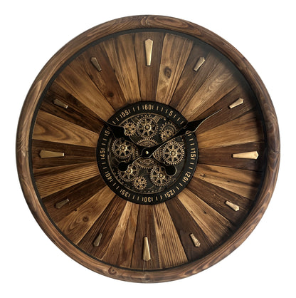 Rustic Moving Gear Wooden Wall Clock 72268