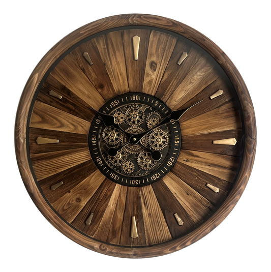 Rustic Moving Gear Wooden Wall Clock 72268