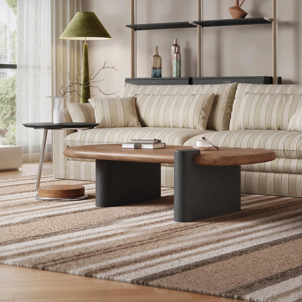 Rectangle Coffee Table with Walnut Veneer and Black Base KD-13