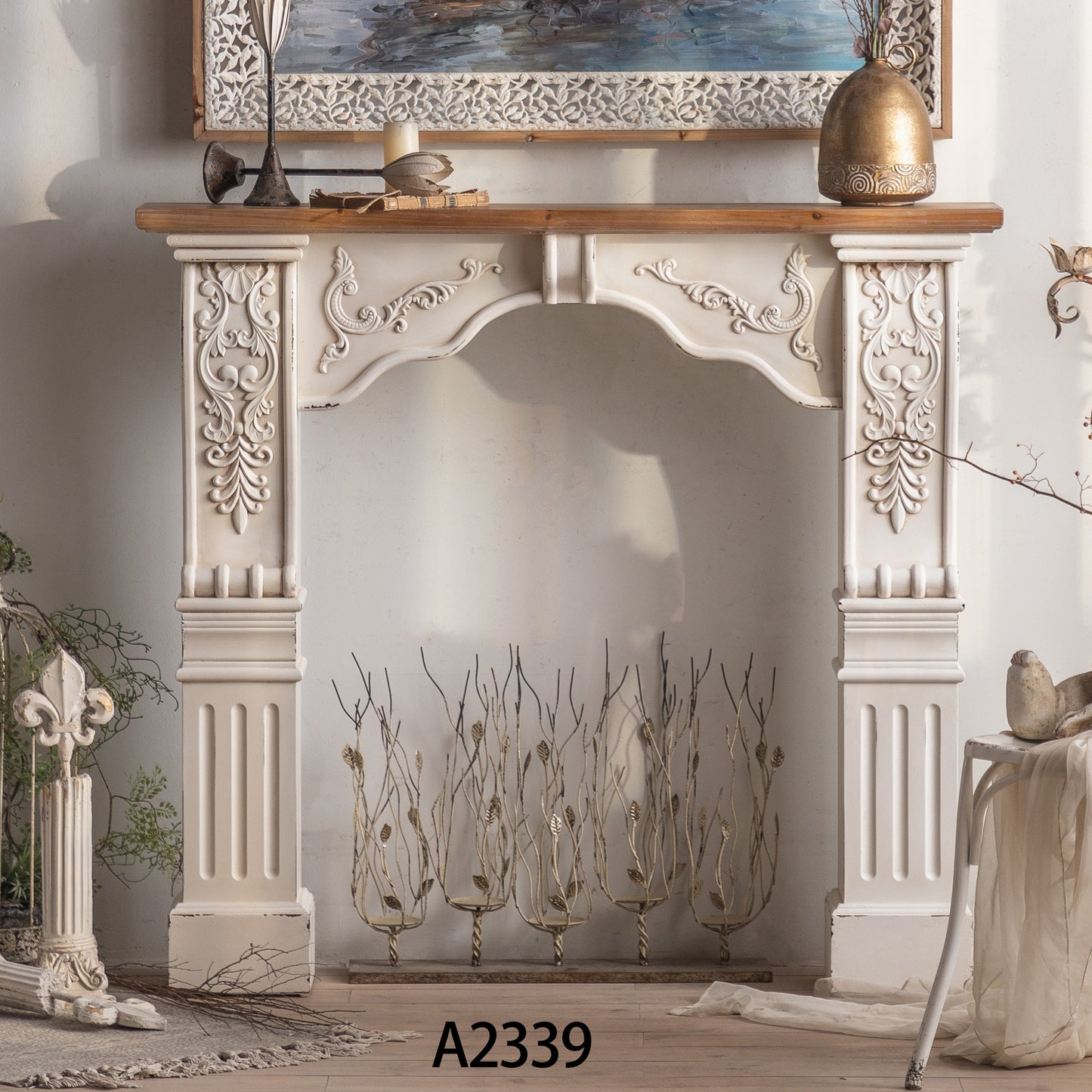 French Vintage Carved Fireplace Mantel Surround A2339