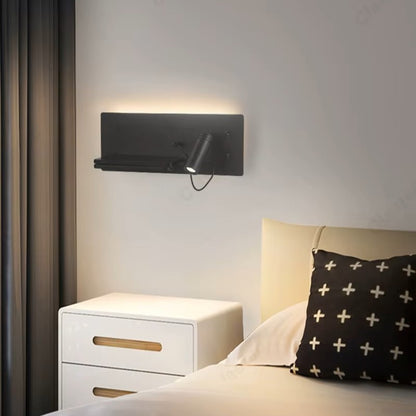 Modern LED Wall Lamp With a Built-in Shelf, USB port, and Wireless Charging X1143-7W/BK