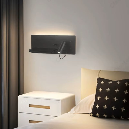 Modern LED Wall Lamp With a Built-in Shelf, USB port, and Wireless Charging X1143-7W/BK