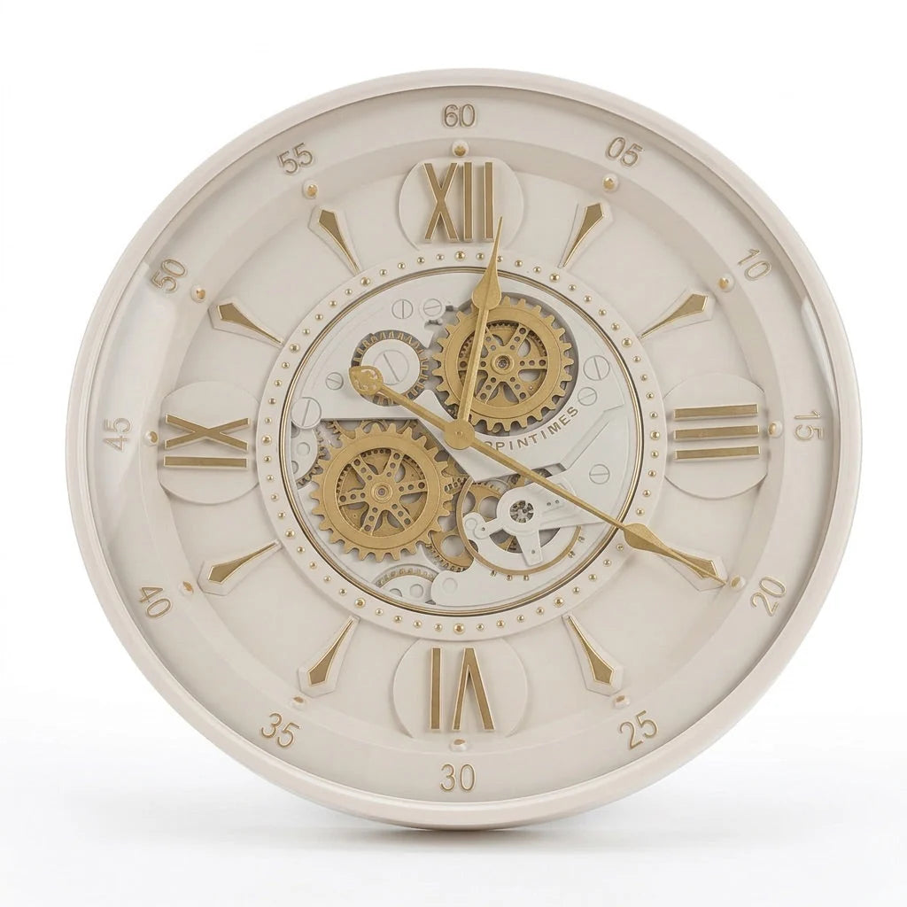 Isabella Ivory Gold Metal Moving Gears Wall Clock 75004