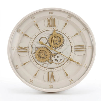 Isabella Ivory Gold Metal Moving Gears Wall Clock 75004