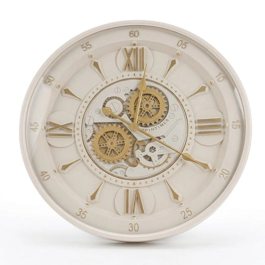 Isabella Ivory Gold Metal Moving Gears Wall Clock 75004