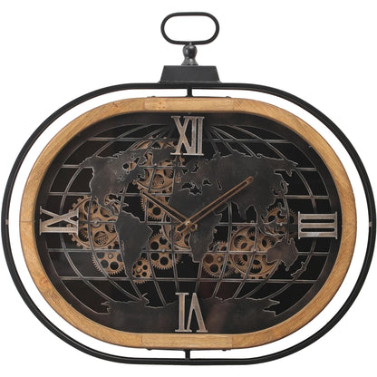 Atlas Columbus Metal Wood Moving Gears Wall Clock, 76cm 72134