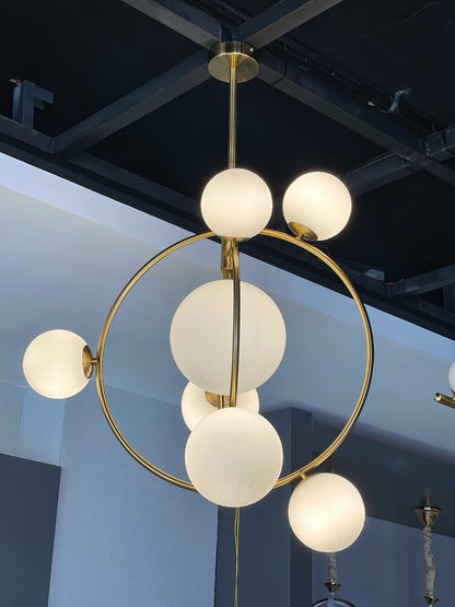 Mid century modern Chandelier 7-globes, Italy 1950s Mid-20th century