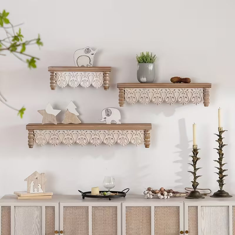French Country Carved Apron Floating Wall Shelves