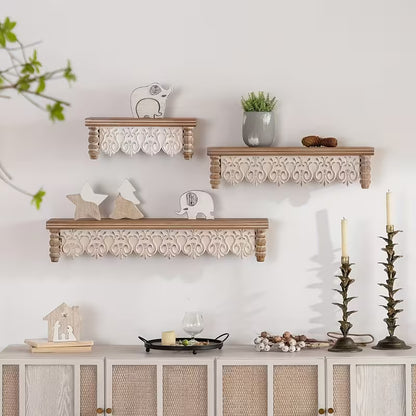 French Country Carved Apron Floating Wall Shelves