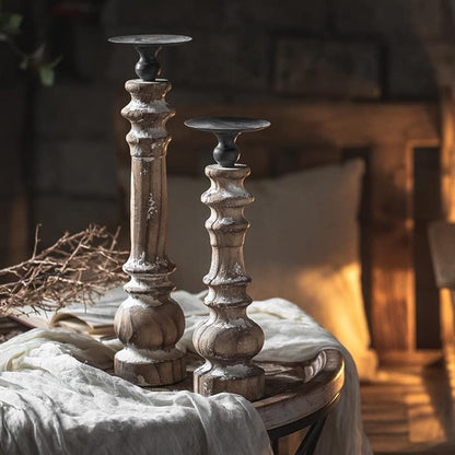 Rustic Wooden Pillar Candle Holders MBK015/MBK016