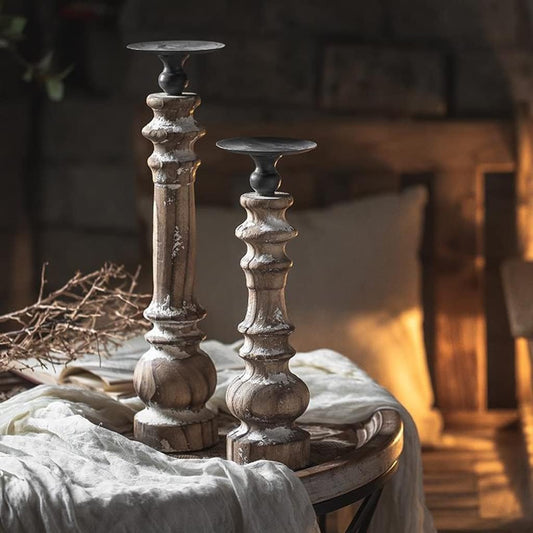Rustic Wooden Pillar Candle Holders MBK015/MBK016