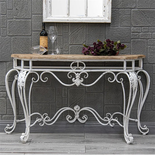 Vintage French Baroque Console Table Distressed Off-White HX7880