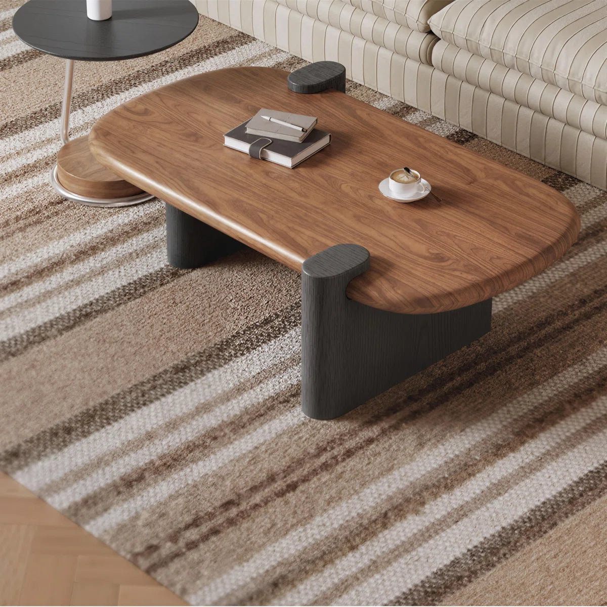 Rectangle Coffee Table with Walnut Veneer and Black Base KD-13