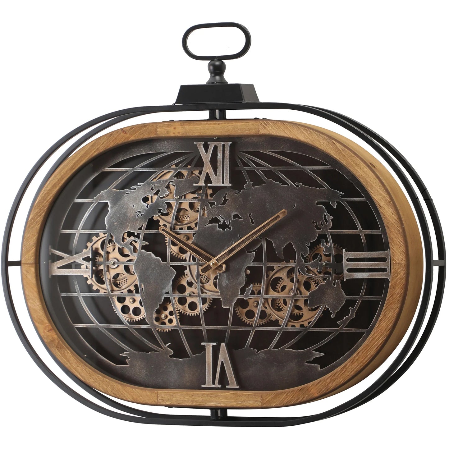 Atlas Columbus Metal Wood Moving Gears Wall Clock, 76cm 72134