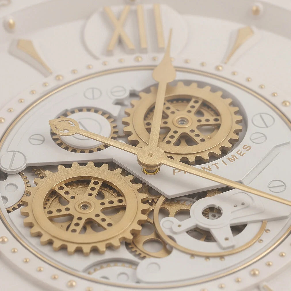 Isabella Ivory Gold Metal Moving Gears Wall Clock 75004