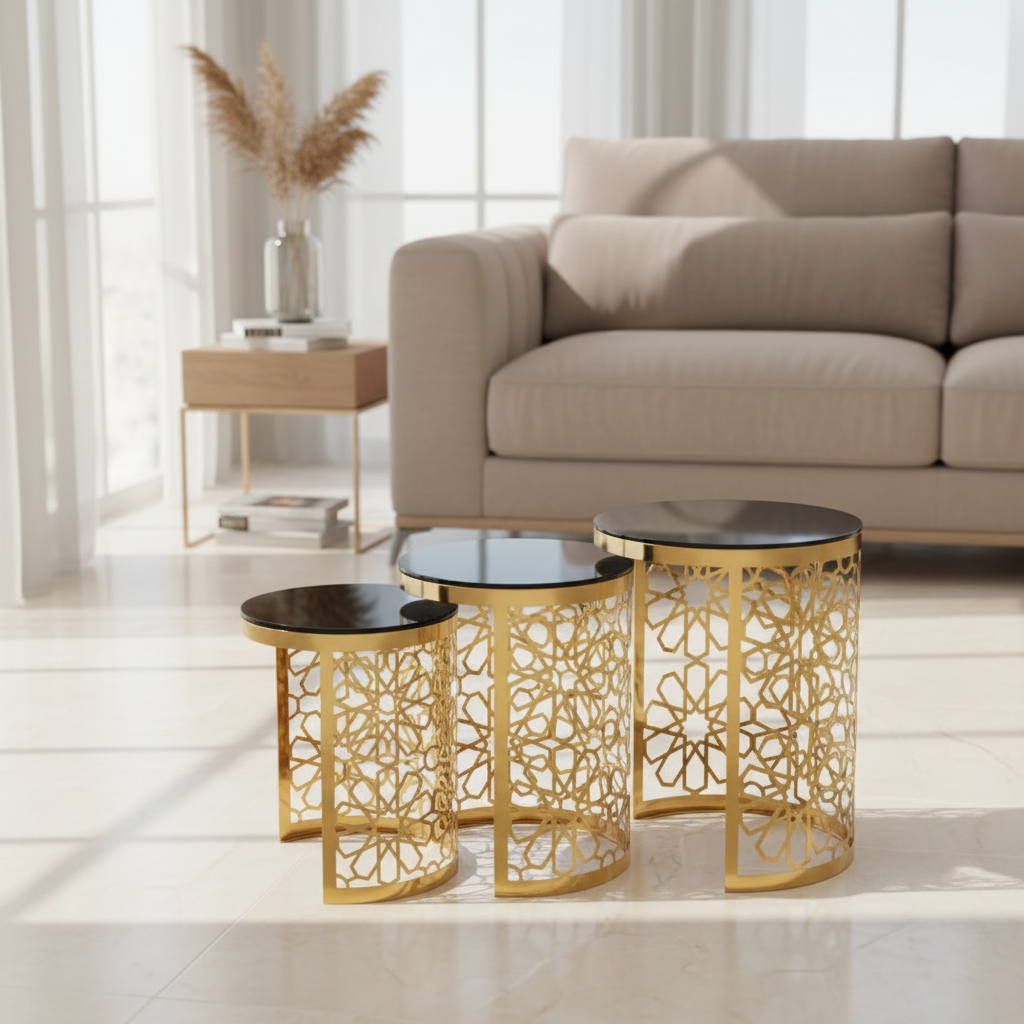 Arabesque Gold Nesting Side Tables – Set of 3 E-51