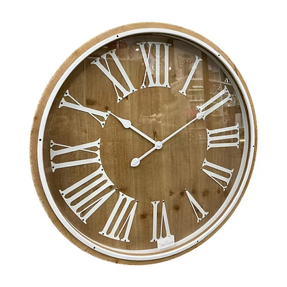Roman White on Timber Wall Clock 55397